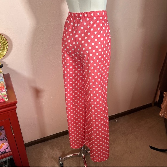 Vintage 1970 Mod Retro Deco Pink Polka dotted Crop top High waisted Pant Suit - Picture 11 of 17